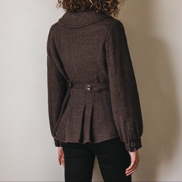 Mixed Brown Tweed High Low Peplum Jacket - Picture 4 of 4